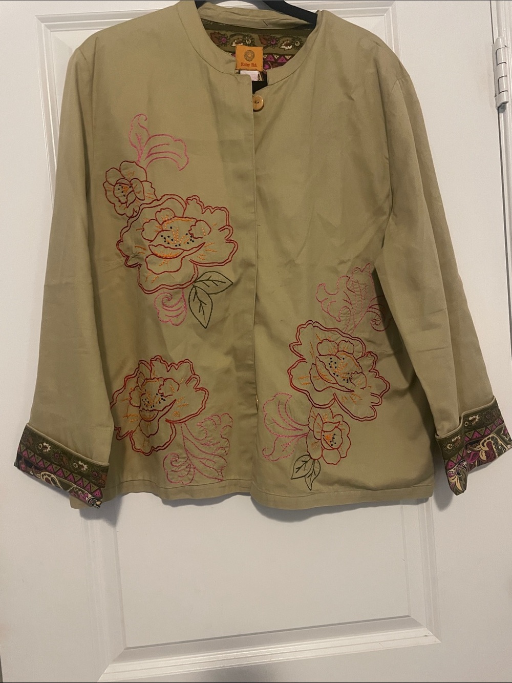 Tori Richard Tan Jacket with Floral Embroidery